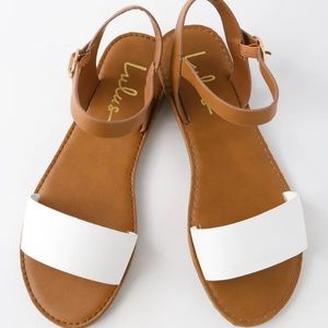 Lulus hearts and hashtags white and tan flat sandals